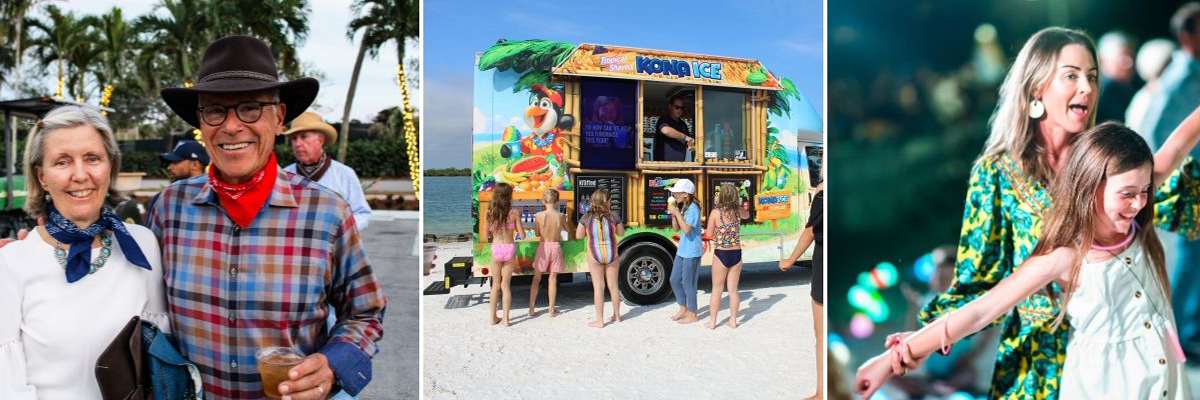 Hideaway Beach Club members enjoying outdoor events, food truck treats, and family activities.